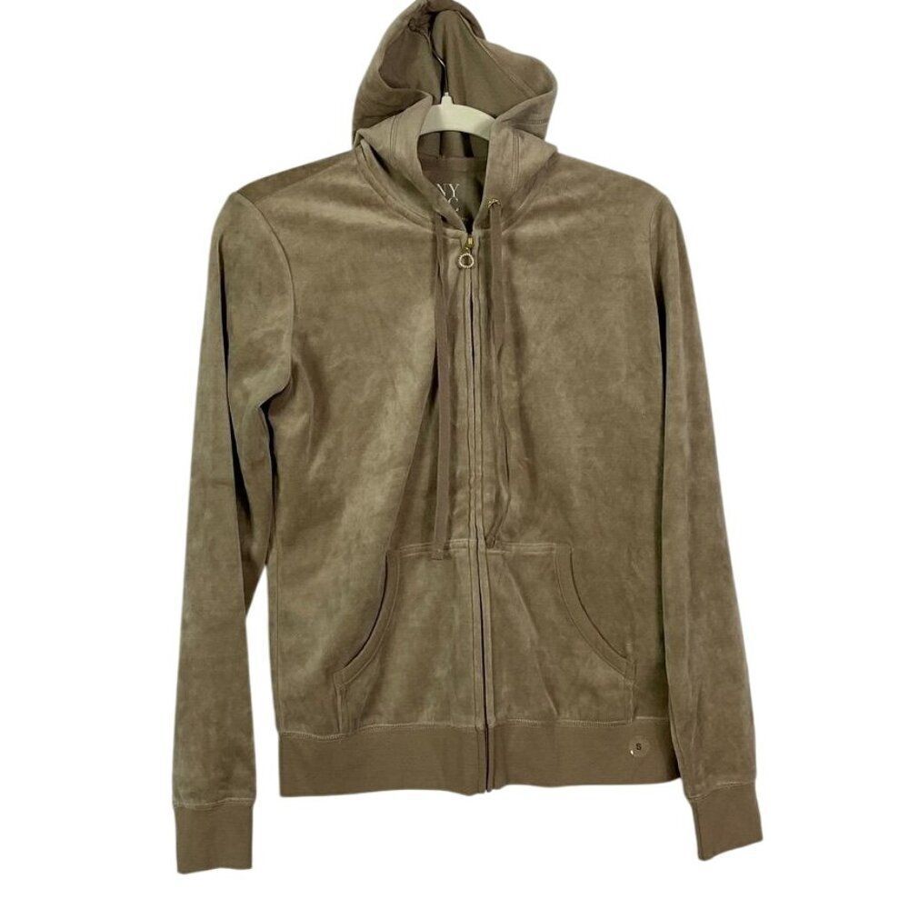NWT New York & Company Women's Beige Velour Hooded Zip-Up Jacket, Small
